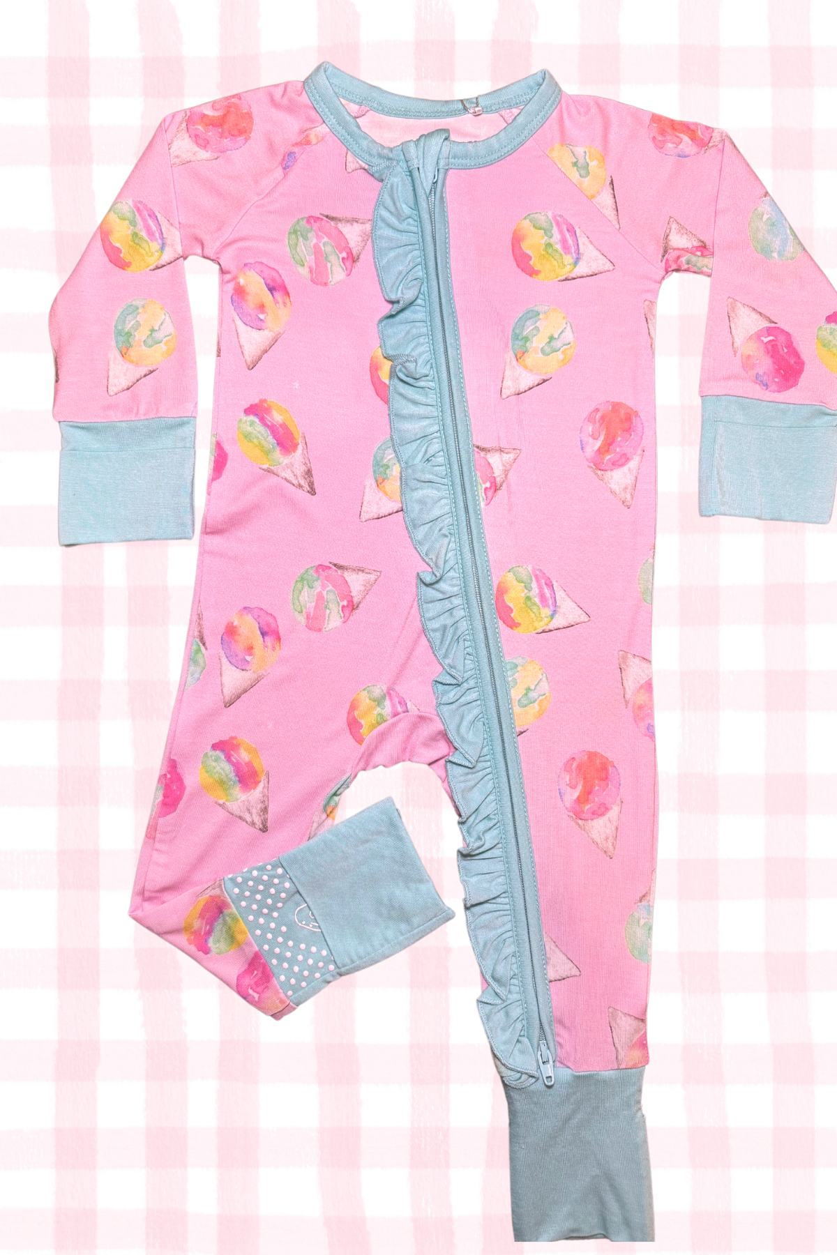 Pink Snowcones Zipper Onesie W/Ruffle
