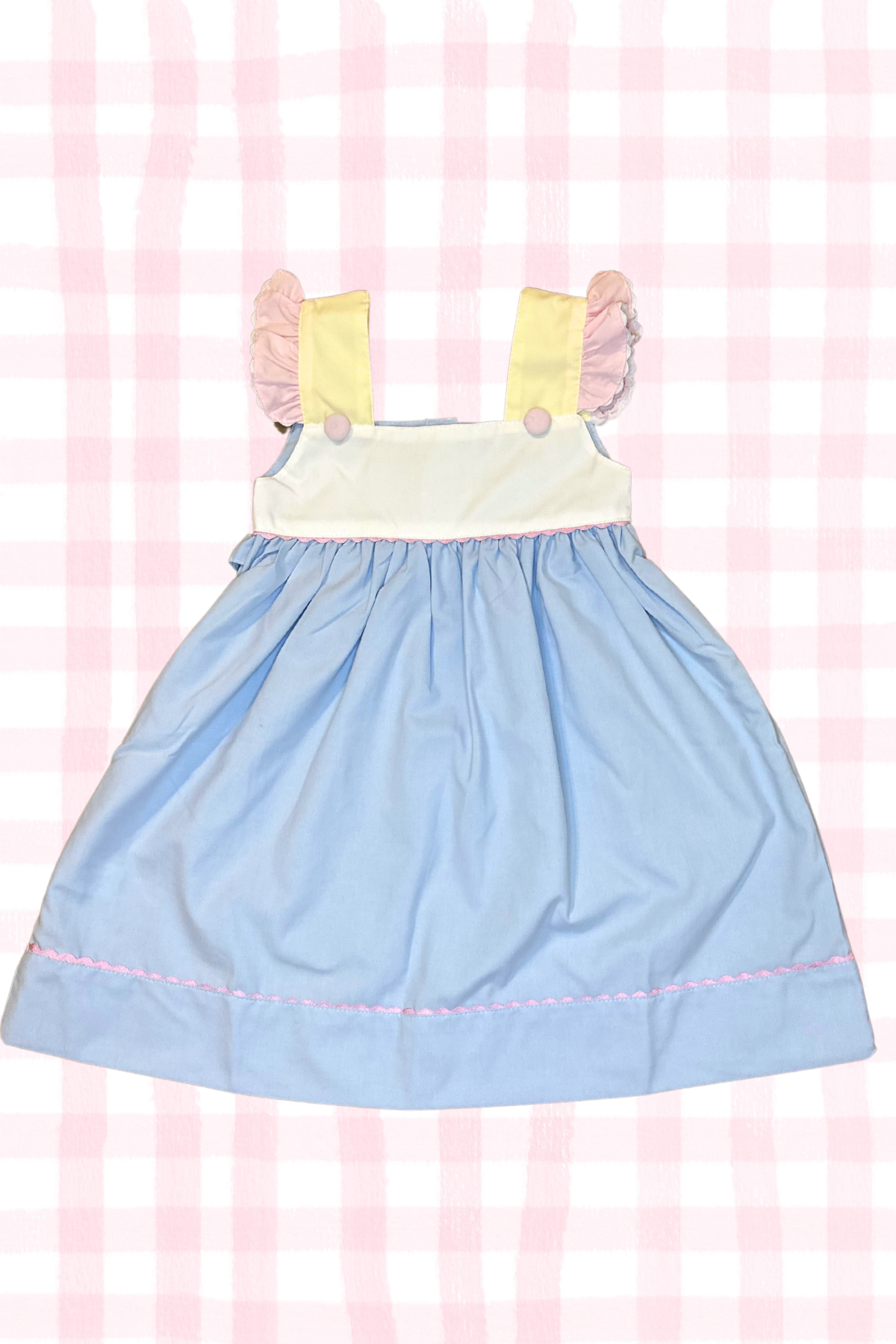 pink and blue color block dress Color Block Fluttered Sleeve Dress- Youth- Pink/Blue FINAL SALE NO EXCHANGES FOR REFUNDS 5T